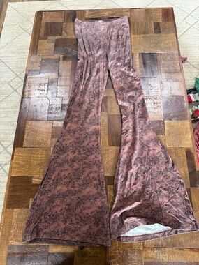 Free People Rust Brown Floral Trim Bell Waistband Pants